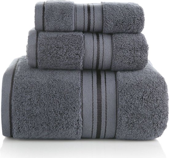 Luxe handdoeken – 3-delige set handdoeken - hotelkwaliteit - donkergrijs - 33 x 74 - 70 x 140 cm - 100 x 180 cm - badlaken – strandlaken -...