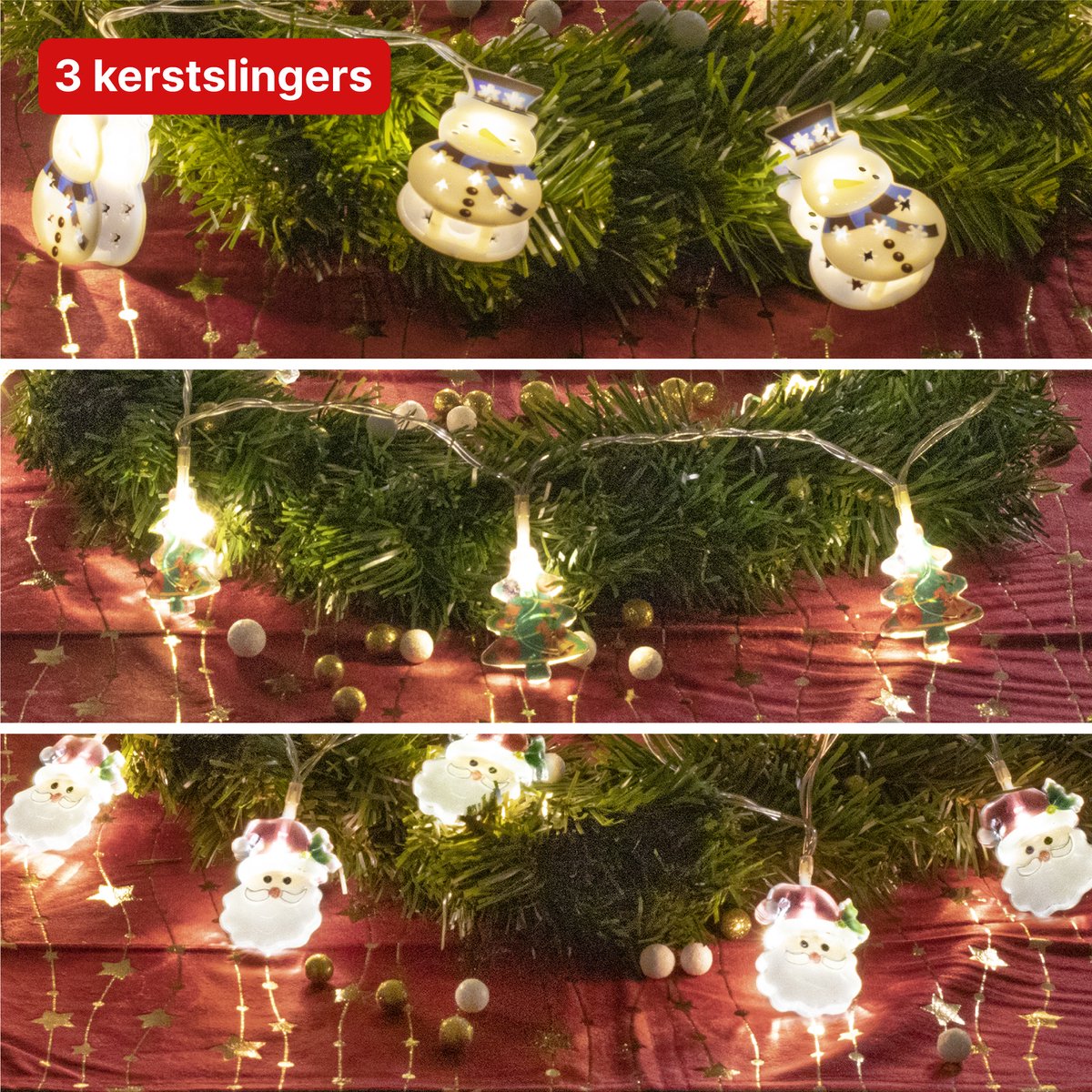 Nuvance - Kerstverlichting Figuren op Batterij Bundel - voor Binnen en Buiten - Kerstlampjes - Kerstdecoratie - Kerstboomversiering Figuurtjes - Versiering voor Kerst