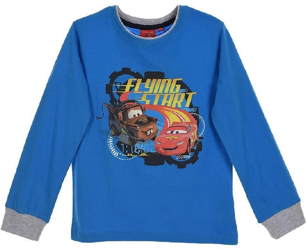 Disney Cars Shirt - Lange Mouw - Flying Start - Katoen - Blauw - Maat 98 (3 jaar)