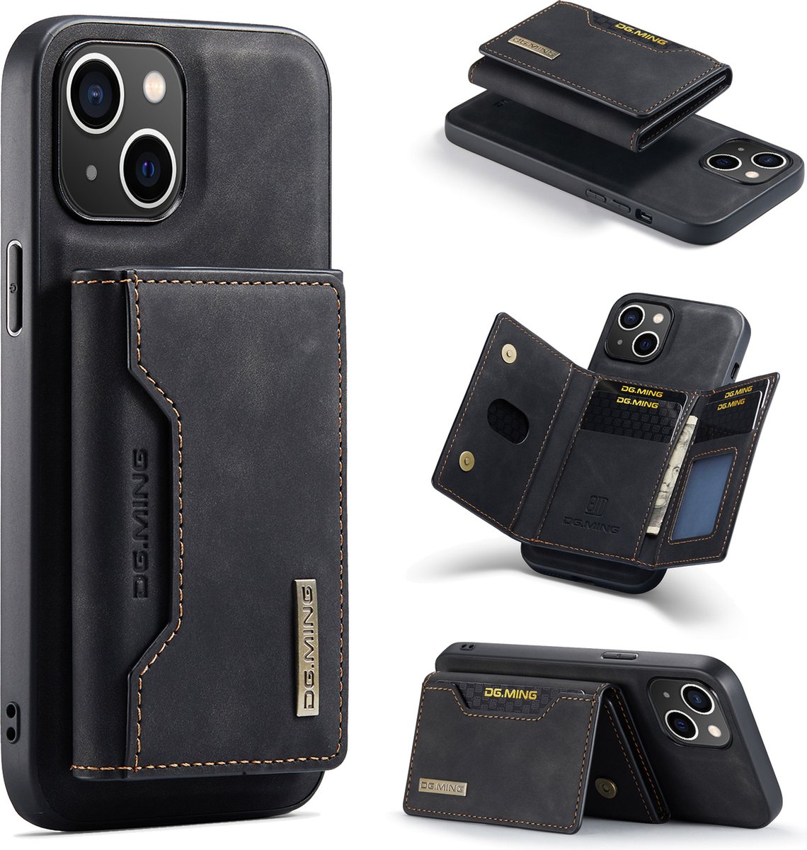 CaseMe - Telefoonhoesje geschikt voor iPhone 14 - Back Cover - Met Magnetische Pasjeshouder - Zwart