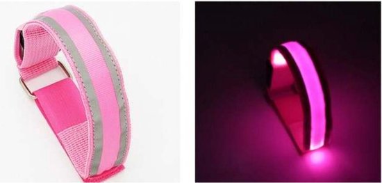 LED lichtband Roze - Lichtgevende band voor wandelen/fietsen/hardlopen - Lichtgevende band met reflectoren voor extra veiligheid in het donker - Inclusief Batterijen - Max. omtrek 33 cm