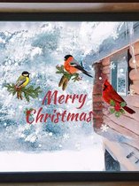 Muursticker Raamstickers Kerst - Merry Christmas - Vogels - Winter | Raam Decoratie - Winkel - School - Peuterspeelzaal - Huis - Veranda- Kantoor | Herbruikbaar - Waterdicht - Verwijderbaar | DH collection