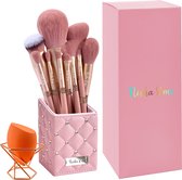 Nisha & Me® Kwasten Set – 100% Vegan – Make Up Borstels – Brush Organizer Roze – Cadeau voor Vrouw – set van 10 Brushes