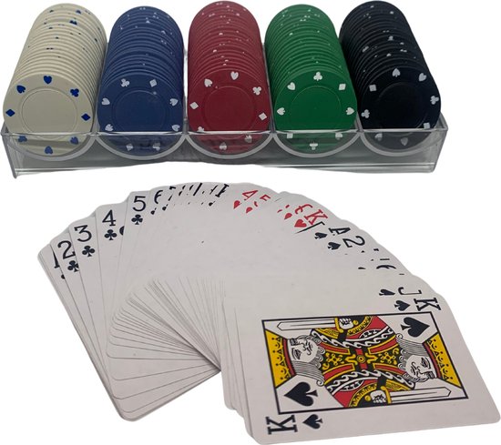 Pokerset voor beginners met handige opbergdoos fiches - 100 fiches en een  kaartspel-... | bol.com