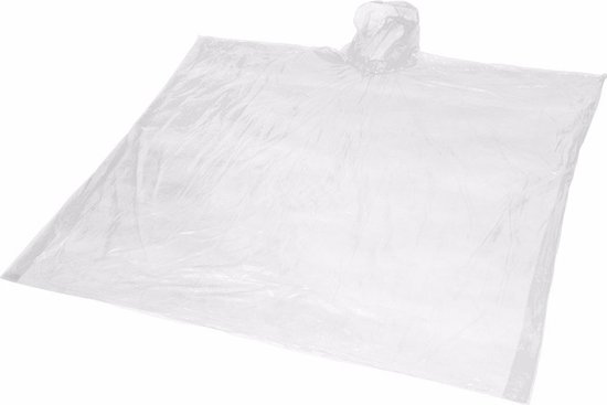 Transparante regenponcho met capuchon, plat gelegd.