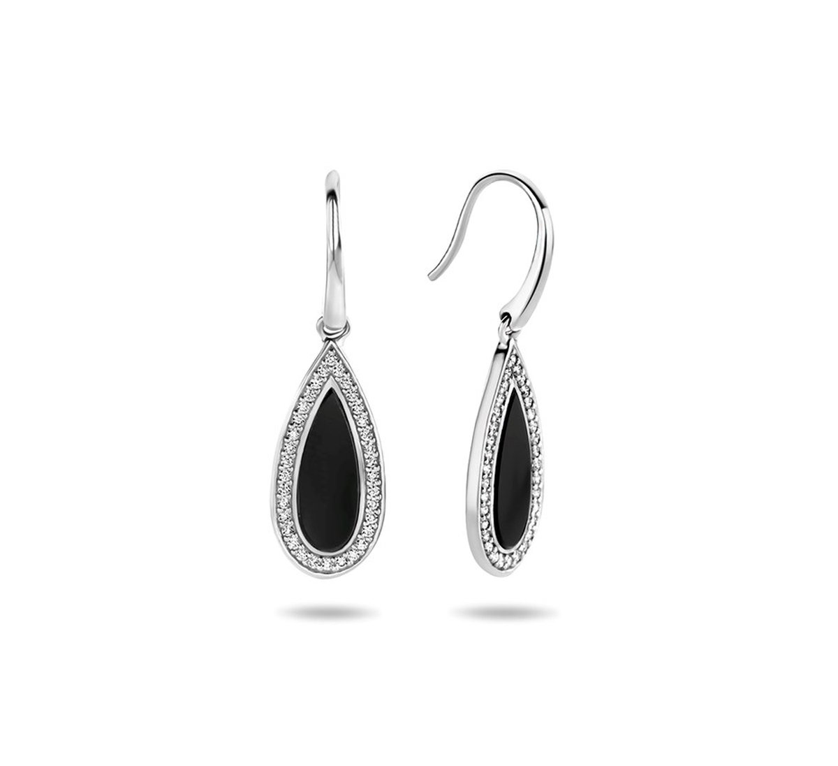 Zilver Gerhodineerde Oorhangers Franse haak onyx en zirkonia 1333854