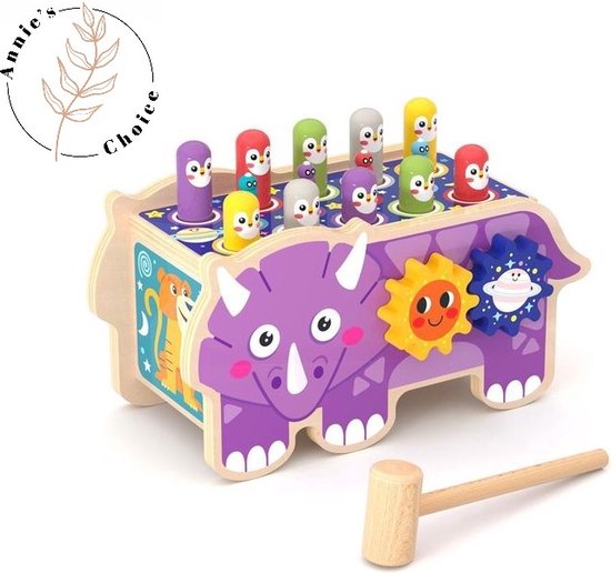 Dollie de Dino - 3 in 1 Houten Speelgoed Hamerbank - Visspel - Duurzaam - Montessori Speelgoed