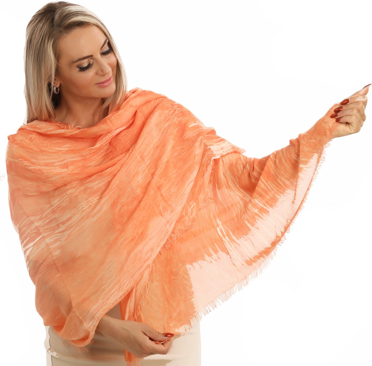 Pashmina Shine-Oranje-sjaal dames-select deal-sjaal dames-gemêleerd-cashmere-modal-ruffles-sjaal zomer-sjaal lente-omslagdoek