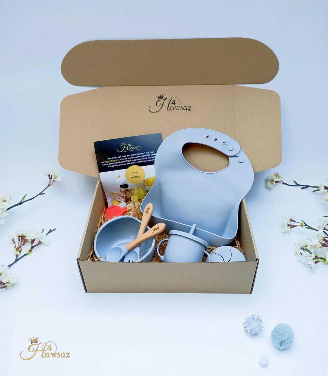 Goedkoopste Kinderserviesset - Kraamcadeau met naam - Hawsaz.nl cadeau - Babygeschenkset - kinderbestek - Baby eten - Baby verzorging - Geboortecadeau - Kraampakket - Babyshower cadeau - Cadeau voor jongens en meisjes - Baby en Peuter - Siliconen Kinderservies