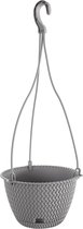 1x Stuks lichtgrijze kunststof ophang Splofy bloempotten/plantenpotten met schotel 3 liter - 23 cm - Tuin hangdecoratie