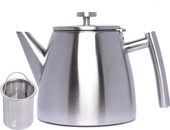 Grandlux Theepot Dubbelwandig met Filter 1,2 Liter - Theekan - Teapot - RVS