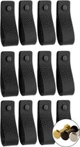 Leren handgrepen - Zwart - 12 stuks - 16,5 x 2,5 cm - Handgreep zwart - Handgrepen leer - Leren meubelgreep - Leren handvaten kast - Leren lus - Handgreep kast leer - Leren greepjes - Handvat leer - Leren deurgreep - Leren handgreep zwart