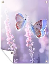Tuinposter - Tuindoek - Tuinposters buiten - Vlinder - Lavendel - Bloemen - Paars - 90x120 cm - Tuin