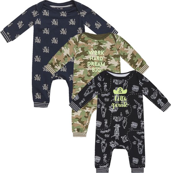 Charlie Choe - 3pack - Boxpakjes - slaappakjes - Navy met draken - Camo Bruin Groen - Zwart Piraat - Maat 50