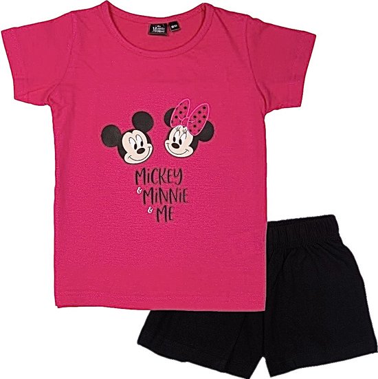 Disney Minnie Mouse Pyjama / Shortama - Mickey&Minnie&Me - Roze/zwart - Maat 110/116