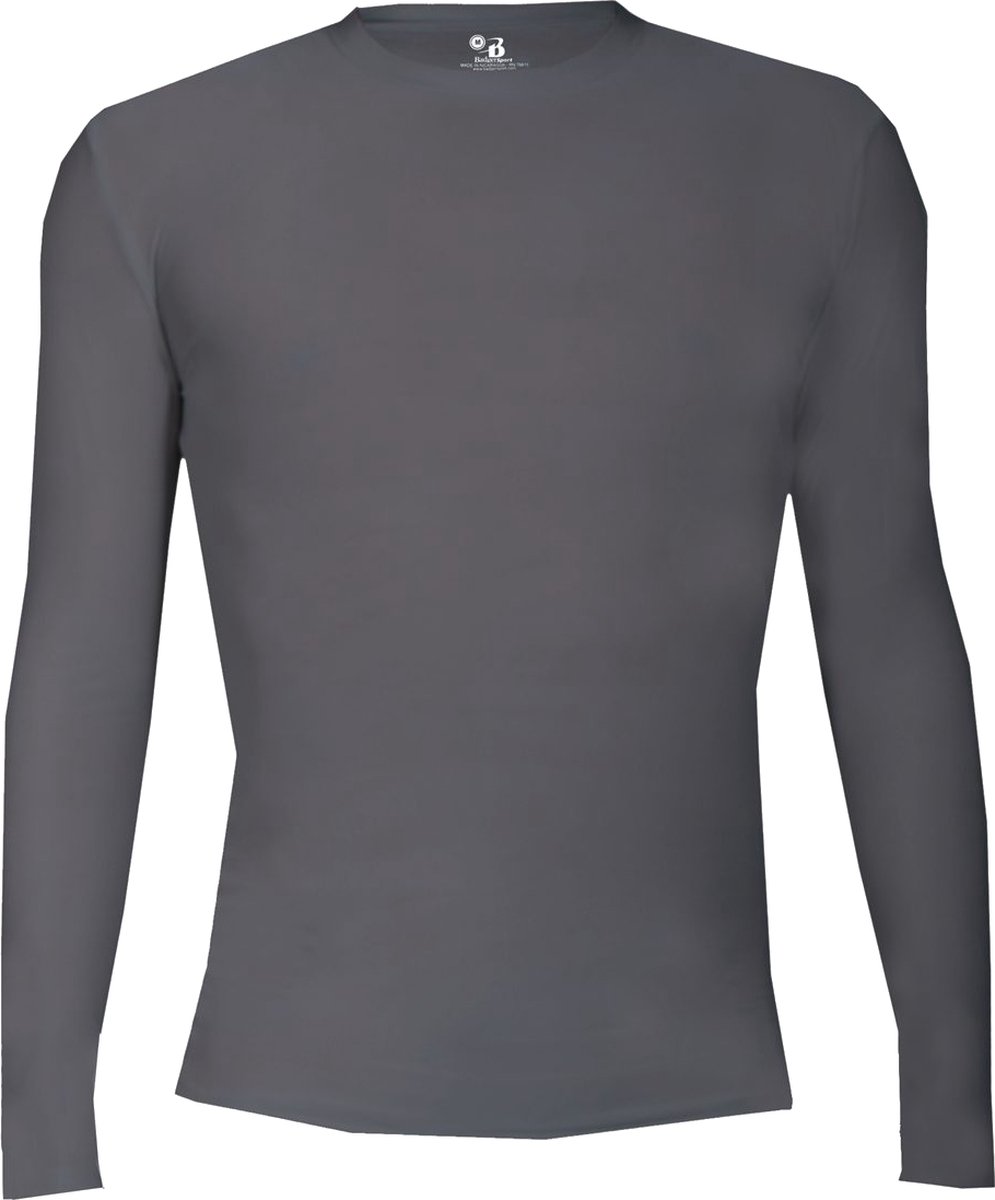 BADGER SPORT - Shirt Met Lange Mouwen - Pro Compression - Diverse Sporten - Volwassenen - Polyester/Elastaan - Heren - Ronde Hals - Ondershirt - Zweet Afvoerend - Grijs - Large