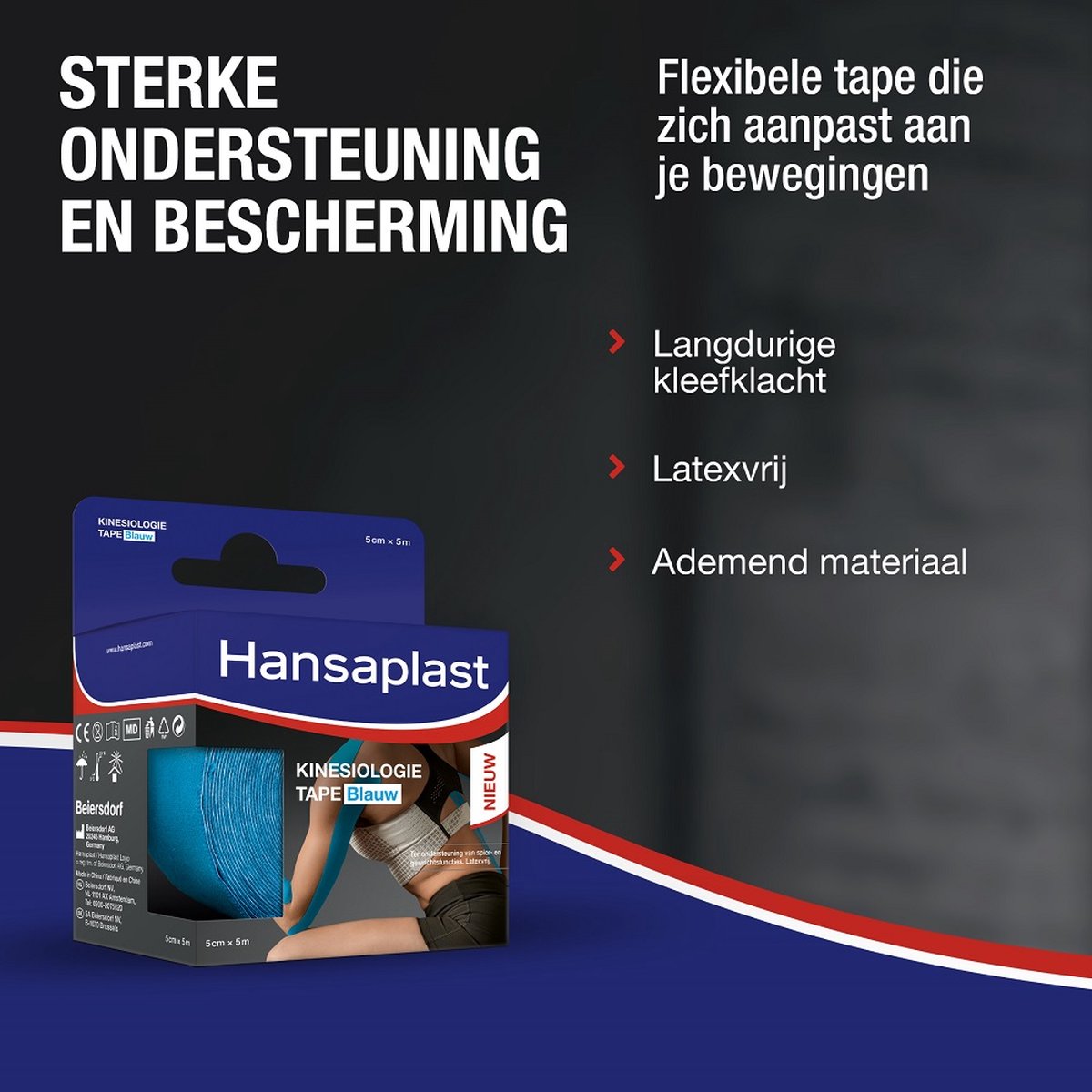 Hansaplast Kinesiologie Sporttape - Blauw - 1 Rol, 50mm x 5m | bol.com