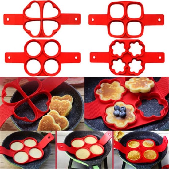 Siliconen Pannenkoekvormen Anti-aanbak Mal Voor Pannenkoekenpan Flip-eieren- vorm Pannenkoek-kaas-eieren Eierring Omeletvorm