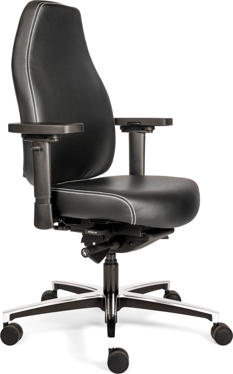 Therapod X in zwart leder - Bureaustoel lange mensen - Ergonomische bureaustoel rugklachten - 24 uurs stoel