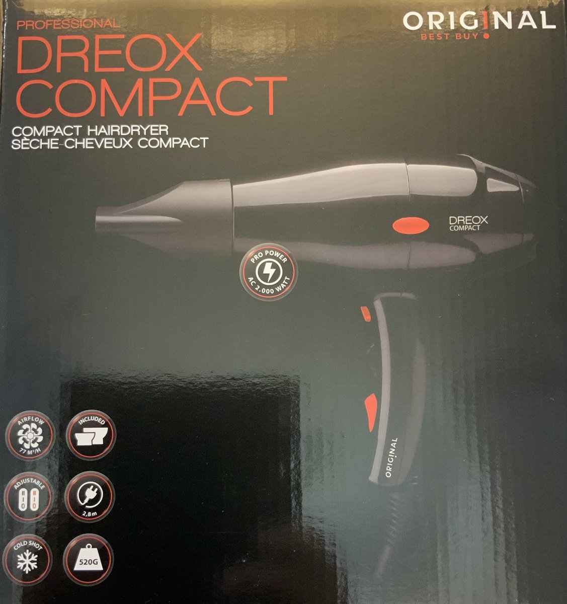 Dreox Professional Compact Hairdryer Zwart - afbeelding 3