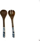 Floz Design luxe slaset - houten vork en lepel - slabestek handbeschilderd - handvat als keramiek - fairtrade