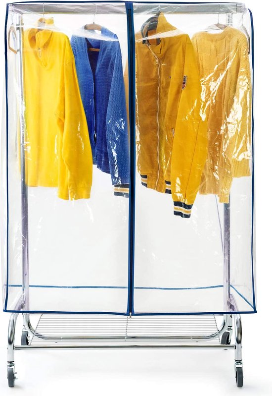 Tatkraft Screen beschermhoes kledingstandaard | afdekhoes kledingstang doorzichtig | transparant | 2 ritssluitingen, extra breed | 150 x 60 x 96 cm