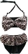 Maat 110 Bikini Zwart panterprint strik badkleding baby en kind zwem kleding leopard tijgerprint