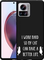 Motorola Edge 30 Ultra Hoesje Zwart Royalty Cat - wit - Designed by Cazy