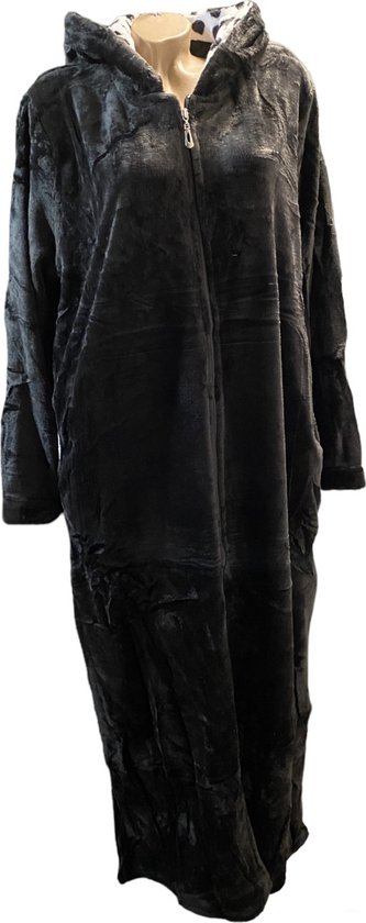 Badjas femme polaire extra long 140CM avec fermeture éclair et capuche XL noir