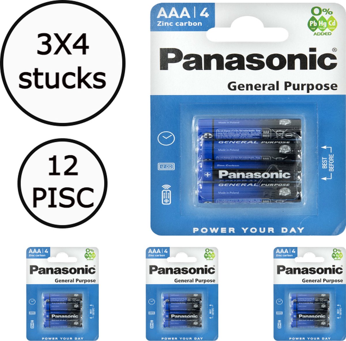 Borvat® | Panasonic | AAA Zinc Carbon General Purpose | 12 stuks