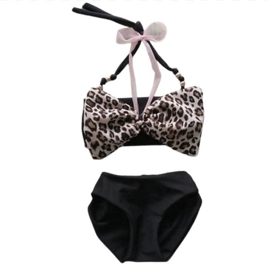 Maat 134 Bikini Zwart panterprint strik badkleding baby en kind zwem kleding leopard tijgerprint