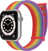 Strap-it Nylon Loop band - Geschikt voor Apple Watch bandje - Series 1/2/3/4/5/6/7/8/9/SE/Ultra (2) - Regenboog - Nylon bandje met klittenband - Stof iWatch bandje voor maat: 42 mm 44 mm 45 mm 49 mm