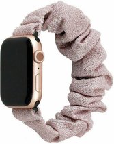 Strap-it Scrunchie band - Geschikt voor Apple Watch bandje - Series 1/2/3/4/5/6/7/8/9/SE - Shiny Pink - Elastisch haarelastiek bandje van nylon - iWatch bandje voor maat: 38 mm 40 mm 41 mm