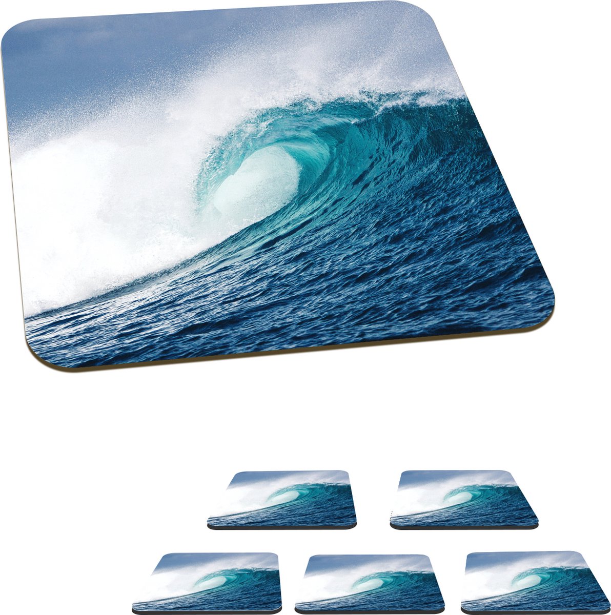 Onderzetters voor glazen - Zee - Golf - Schuim - 10x10 cm - Glasonderzetters - 6 stuks