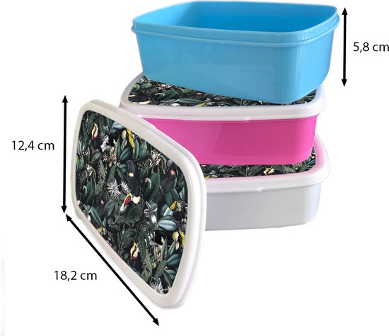 Lunch box Wit - Lunch box - Boîte à pain - Fleurs - Vogel - Toucan - 18x12x6 cm - Adultes