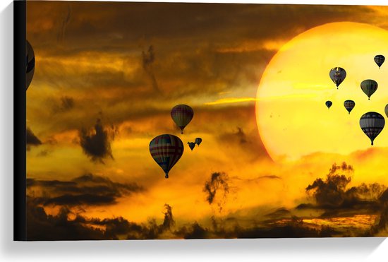 WallClassics - Canvas  - Zee van Luchtballonnen bij Zon en Wolken - 60x40 cm Foto op Canvas Schilderij (Wanddecoratie op Canvas)