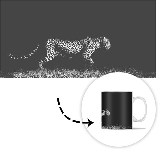 Mug - Mug à Café - Animaux Sauvages - Léopard - Herbe - Zwart - Wit - Mugs - 350 ML - Tasse - Mugs à Café - Mug à Thé