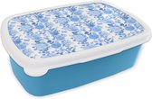 Broodtrommel Blauw - Lunchbox - Brooddoos - Bloemen - Blauw - Rozen - 18x12x6 cm - Kinderen - Jongen