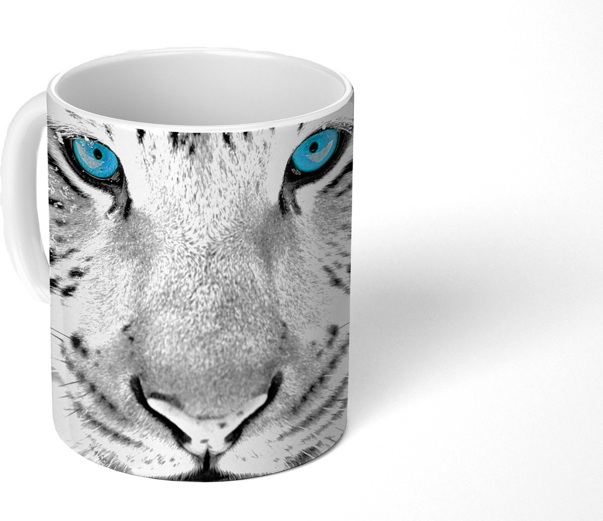 Mok - Koffiemok - Dieren - Tijger - Ogen - Blauw - Zwart wit - Mokken - 350 ML - Beker - Koffiemokken - Theemok