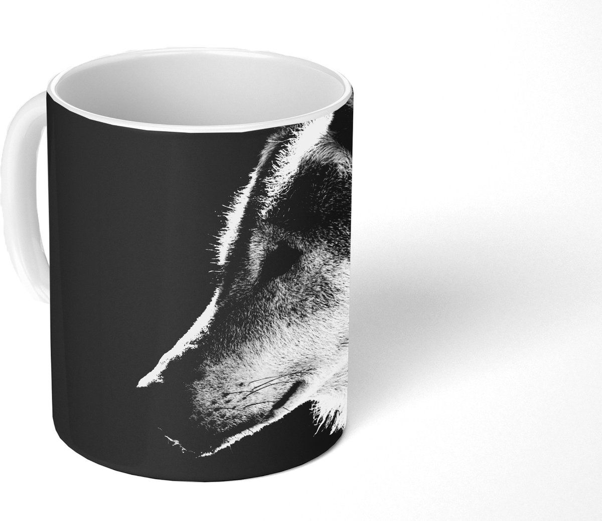 Mok - Koffiemok - Wilde dieren - Wolf - Zwart - Wit - Mokken - 350 ML - Beker - Koffiemokken - Theemok