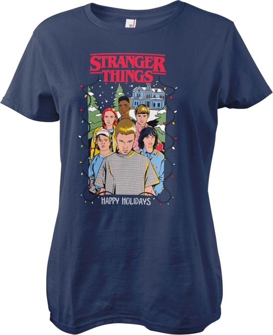 Stranger Things Dames Tshirt -2XL- Happy Holidays Blauw