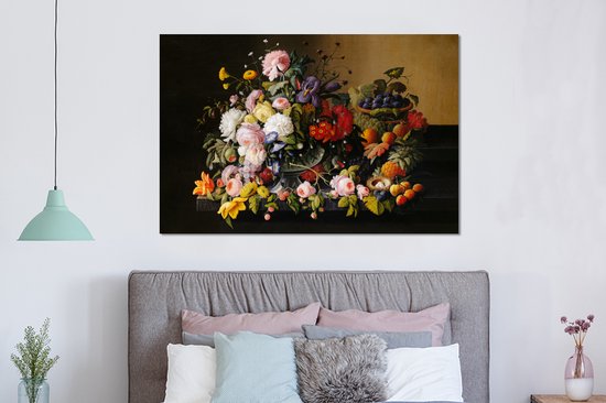 Décoration murale Métal - Peinture Aluminium Industrielle - Nature morte aux fleurs et fruits - Oeuvre d'art - Maîtres anciens - 150x100 cm - Dibond - Photo sur aluminium - Décoration murale industrielle - Pour le salon / chambre