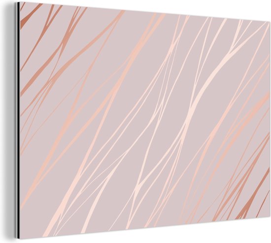 Wanddecoratie Metaal - Aluminium Schilderij Industrieel - Marmer - Roze - Roségoud - Patronen - 180x120 cm - Dibond - Foto op aluminium - Industriële muurdecoratie - Voor de woonkamer/slaapkamer