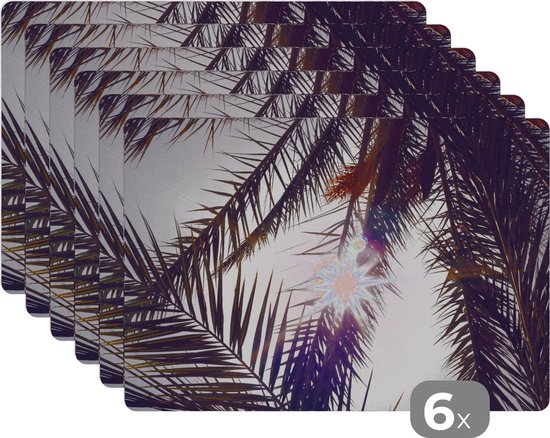 Set de Table - Napperons en Plastique - Feuilles de Palmier - Soleil - Été - 45x30 cm - 6 Pièces - Résistant à la Chaleur - Antidérapant - Pad - Amovible