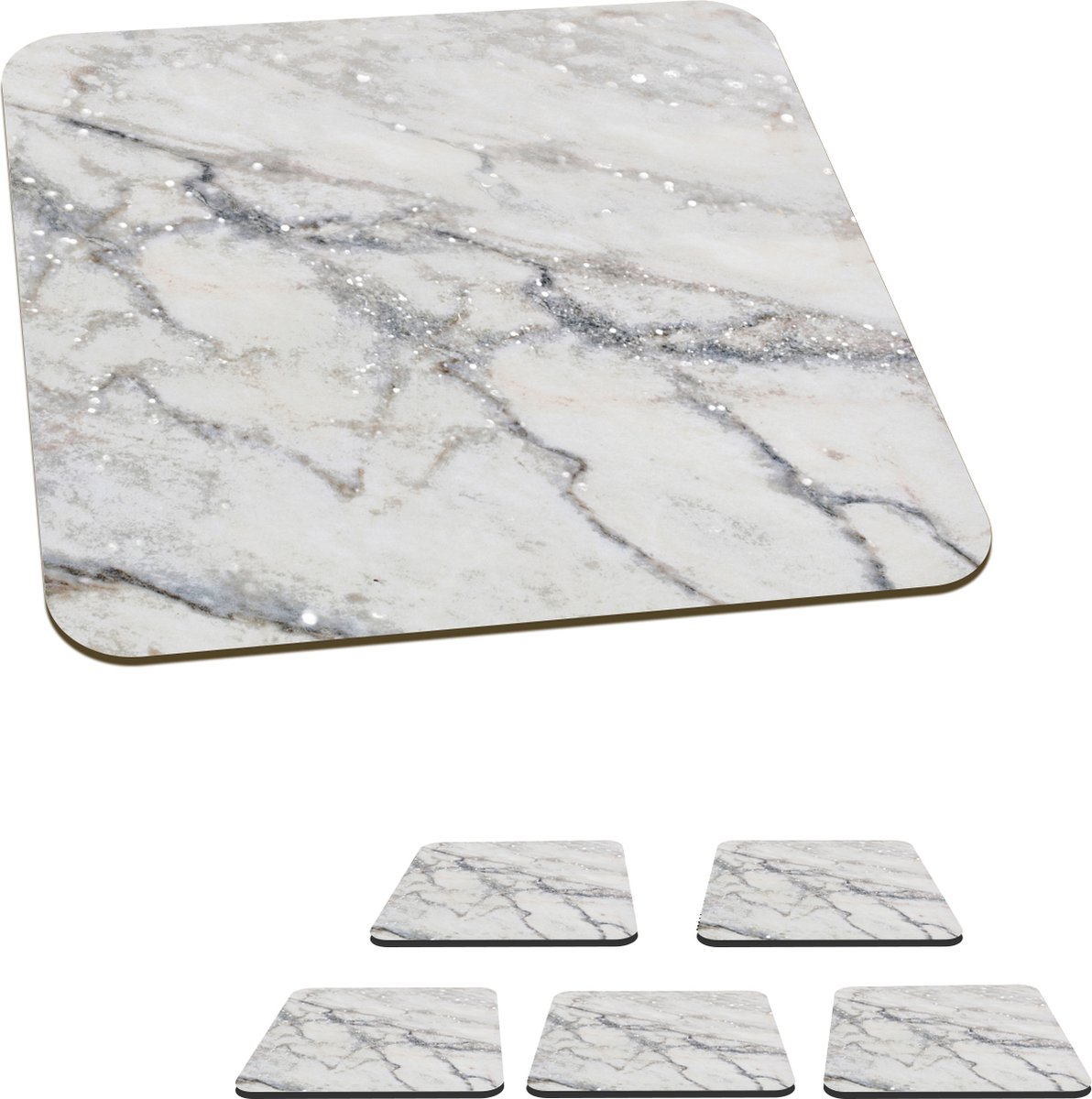 Onderzetters voor glazen - Marmer - Wit - Grijs - 10x10 cm - Glasonderzetters - 6 stuks