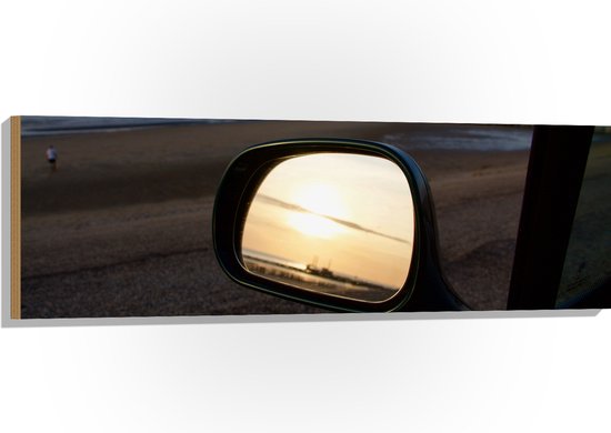 WallClassics - Bois - Miroir de Voiture sur la Plage le Soir - 120x40 cm - épaisseur 12 mm - Photo sur Bois (Avec Système d'accrochage)