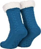 Huissokken Dames en Heren - Blauw - Anti Slip Sokken - One Size - Dikke - Winter - Fleece - Fluffy - Verwarmde - Slofsokken - Bedsokken - Gevoerde Sokken - Cadeau voor hem haar - Valentijn