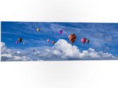 WallClassics - PVC Schuimplaat - Gropeje Luchtballonnen bij Witte Wolken - 120x40 cm Foto op PVC Schuimplaat (Met Ophangsysteem)