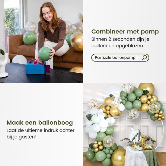 Ousuga Goud Wit Groene Ballonnen 50 Stuks 12 Inch Latex met Metalen Confetti voor Verjaardag Doop Jubileum Feestdecoraties