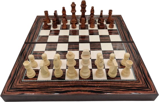Afbeelding van het spel 2 in 1 Groot Backgammon bordspel - met schaakbord - maat XXL - met schaakstukken